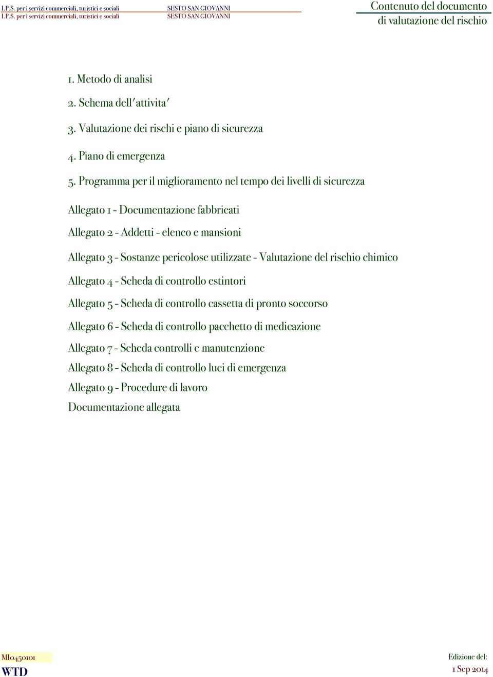 pericolose utilizzate - Valutazione del rischio chimico Allegato 4 - Scheda di controllo estintori Allegato 5 - Scheda di controllo cassetta di pronto soccorso Allegato