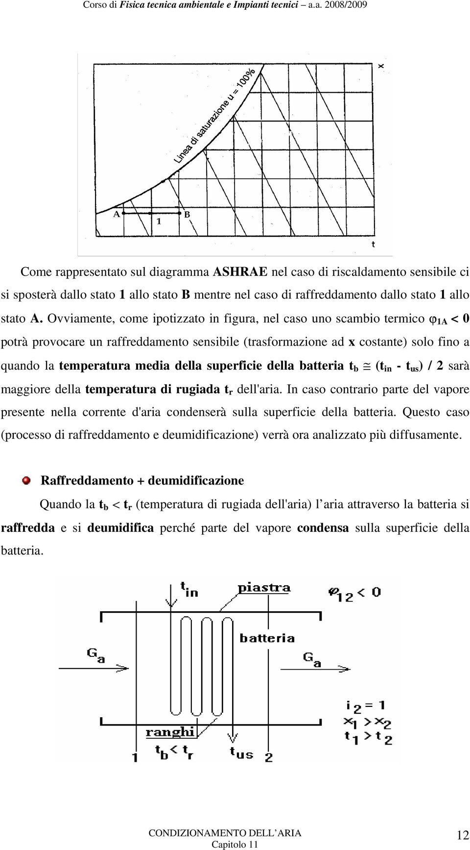 Ovvimente, come ipotizzto in figur, nel cso uno scmbio termico ϕ A < 0 potrà provocre un rffreddmento sensibile (trsformzione d x costnte) solo fino qundo l tempertur medi dell superficie dell btteri