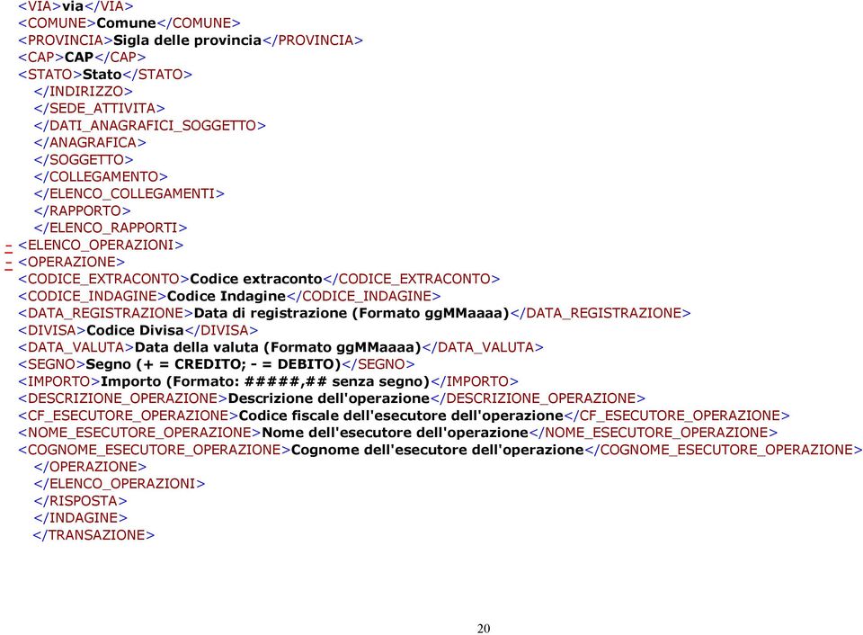 Indagine</CODICE_INDAGINE> <DATA_REGISTRAZIONE>Data di registrazione (Formato ggmmaaaa)</data_registrazione> <DIVISA>Codice Divisa</DIVISA> <DATA_VALUTA>Data della valuta (Formato