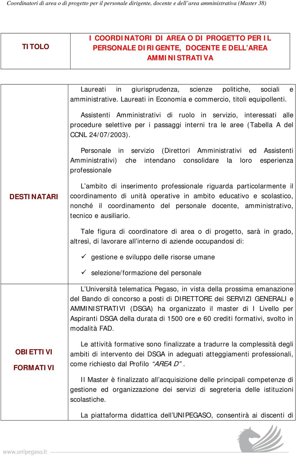 Assistenti Amministrativi di ruolo in servizio, interessati alle procedure selettive per i passaggi interni tra le aree (Tabella A del CCNL 24/07/2003).