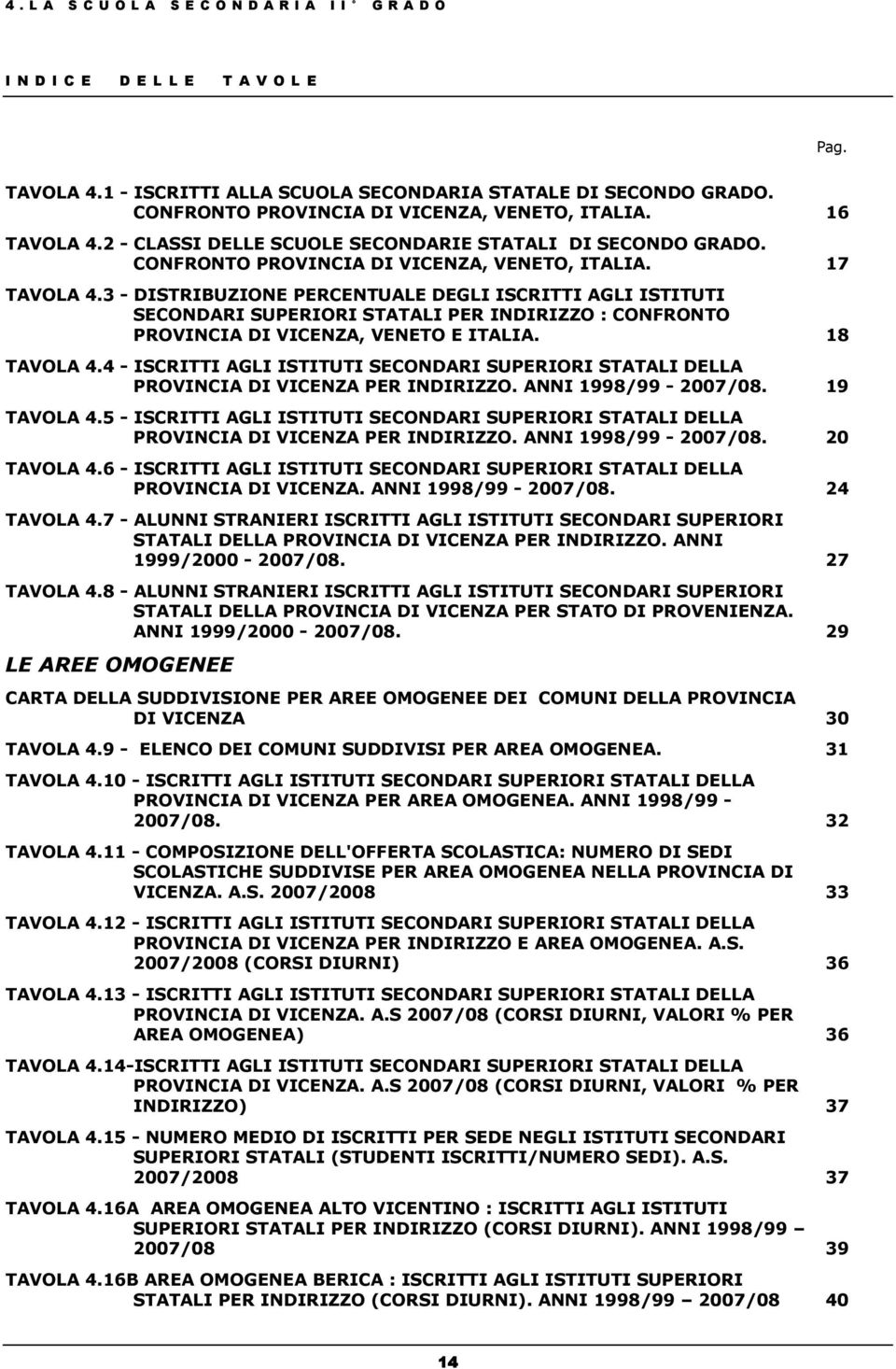 3 - DISTRIBUZIONE PERCENTUALE DEGLI ISCRITTI AGLI ISTITUTI SECONDARI SUPERIORI STATALI PER INDIRIZZO : CONFRONTO PROVINCIA DI VICENZA, VENETO E ITALIA. 18 TAVOLA 4.