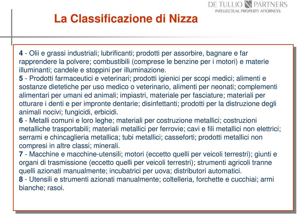 5 - Prodotti farmaceutici e veterinari; prodotti igienici per scopi medici; alimenti e sostanze dietetiche per uso medico o veterinario, alimenti per neonati; complementi alimentari per umani ed