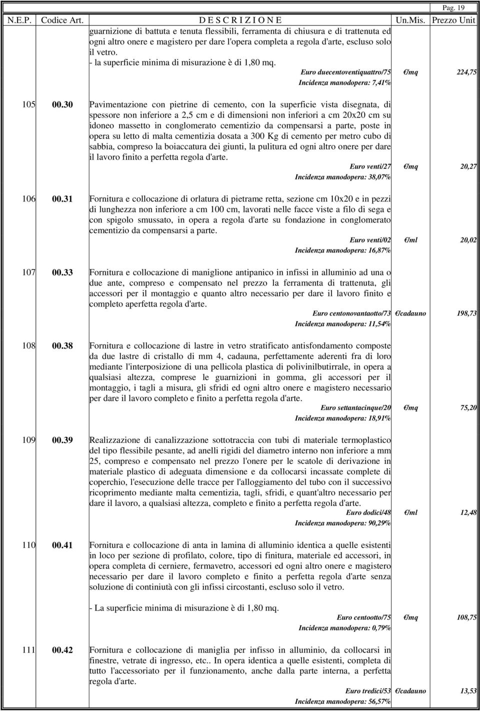 30 Pavimentazione con pietrine di cemento, con la superficie vista disegnata, di spessore non inferiore a 2,5 cm e di dimensioni non inferiori a cm 20x20 cm su idoneo massetto in conglomerato