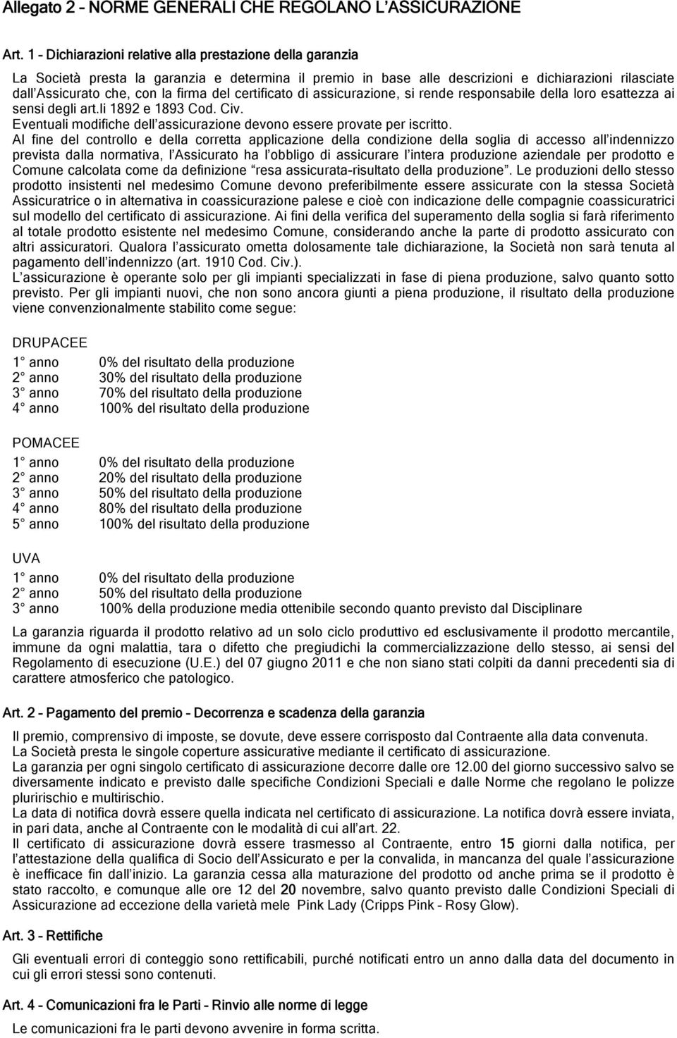 certificato di assicurazione, si rende responsabile della loro esattezza ai sensi degli art.li 1892 e 1893 Cod. Civ. Eventuali modifiche dell assicurazione devono essere provate per iscritto.