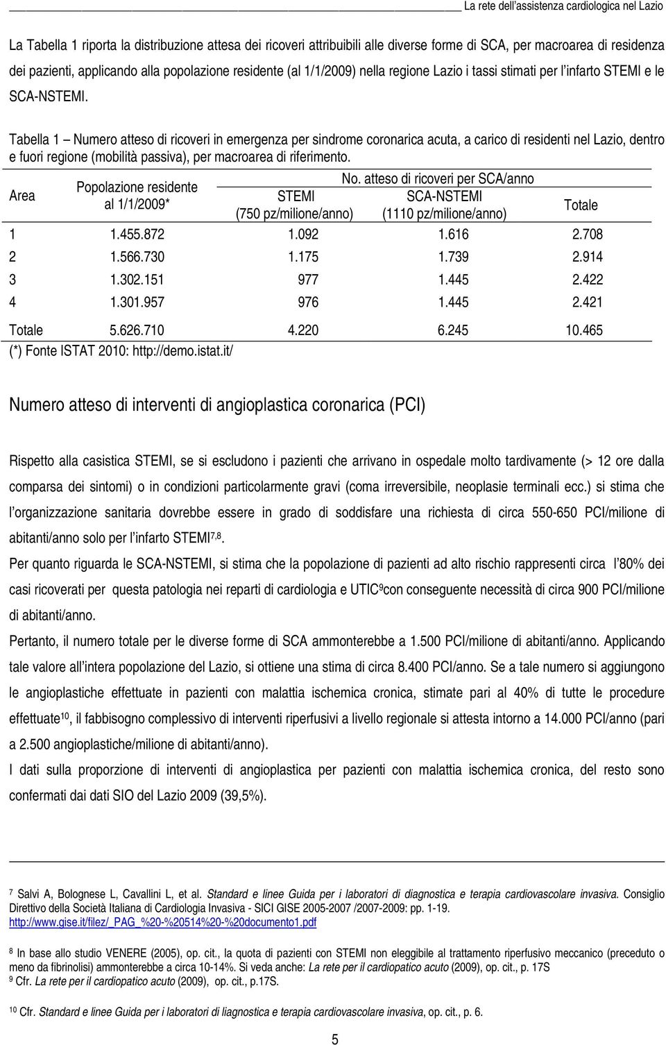 Tabella 1 Numero atteso di ricoveri in emergenza per sindrome coronarica acuta, a carico di residenti nel Lazio, dentro e fuori regione (mobilità passiva), per macroarea di riferimento. No.