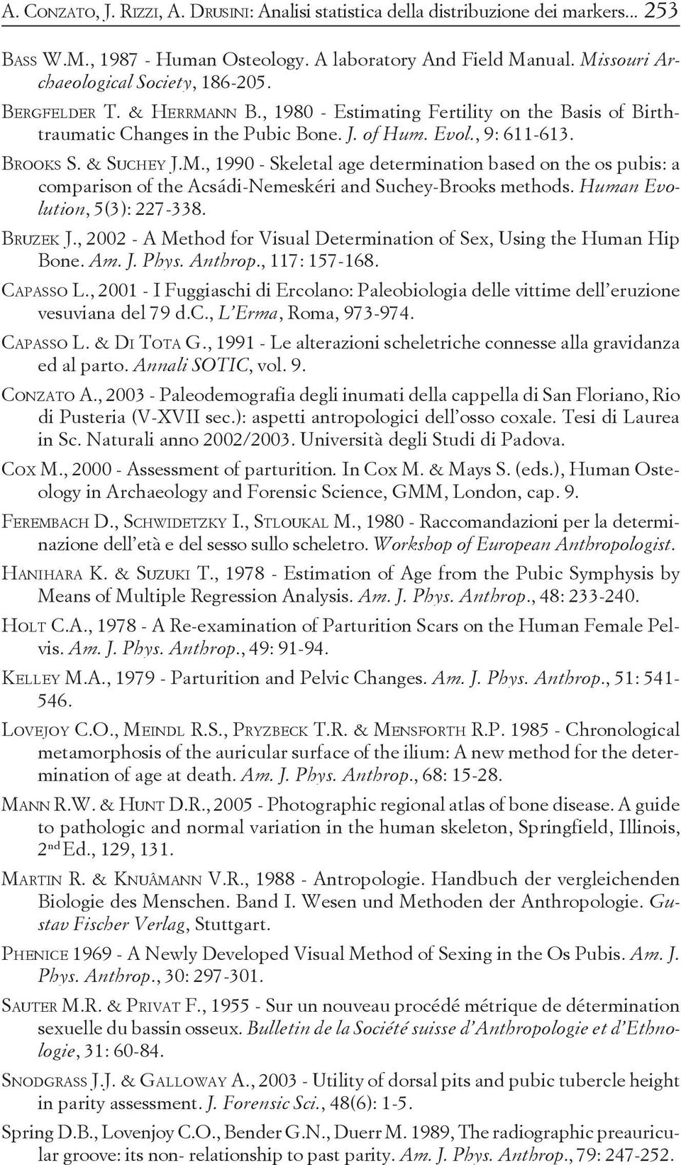 Human Evolution, 5(3): 227-338. BRUZEK J., 2002 - A Method for Visual Determination of Sex, Using the Human Hip Bone. Am. J. Phys. Anthrop., 117: 157-168. CAPASSO L.