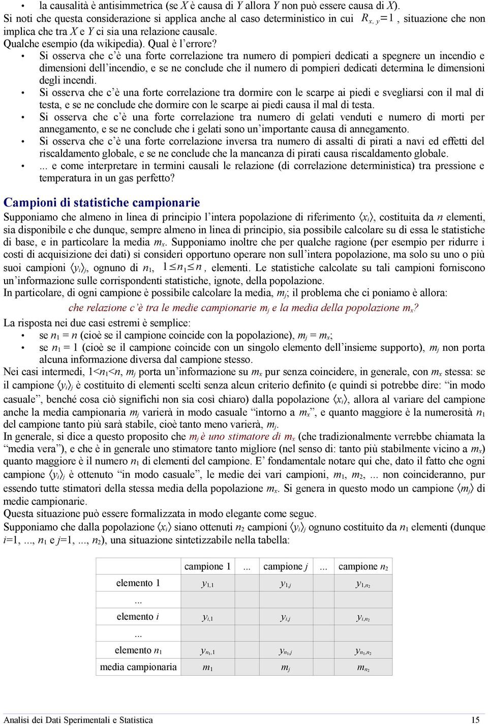 Si osserva che c è ua forte correlazioe tra umero di pompieri dedicati a spegere u icedio e dimesioi dell icedio, e se e coclude che il umero di pompieri dedicati determia le dimesioi degli icedi.