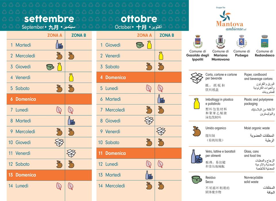 Imballaggi in plastica e polistirolo Plastic and polystyrene packaging 8 8 9 9 Umido organico Moist organic waste 10 10