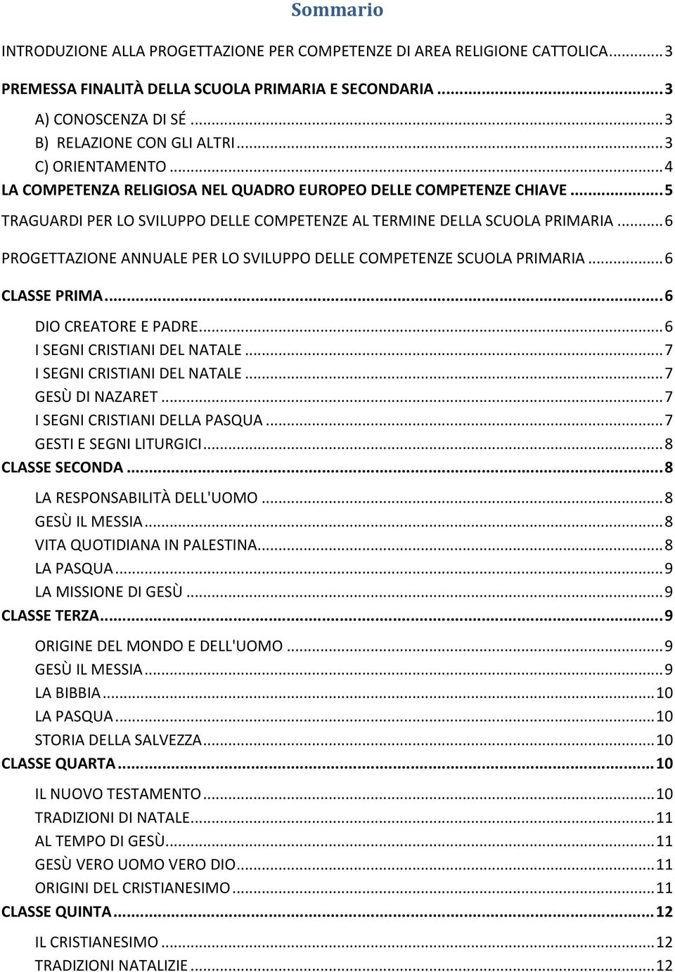 .. 6 PROGETTAZIONE ANNUALE PER LO SVILUPPO DELLE COMPETENZE SCUOLA PRIMARIA... 6 CLASSE PRIMA... 6 DIO CREATORE E PADRE... 6 I SEGNI CRISTIANI DEL NATALE... 7 I SEGNI CRISTIANI DEL NATALE.