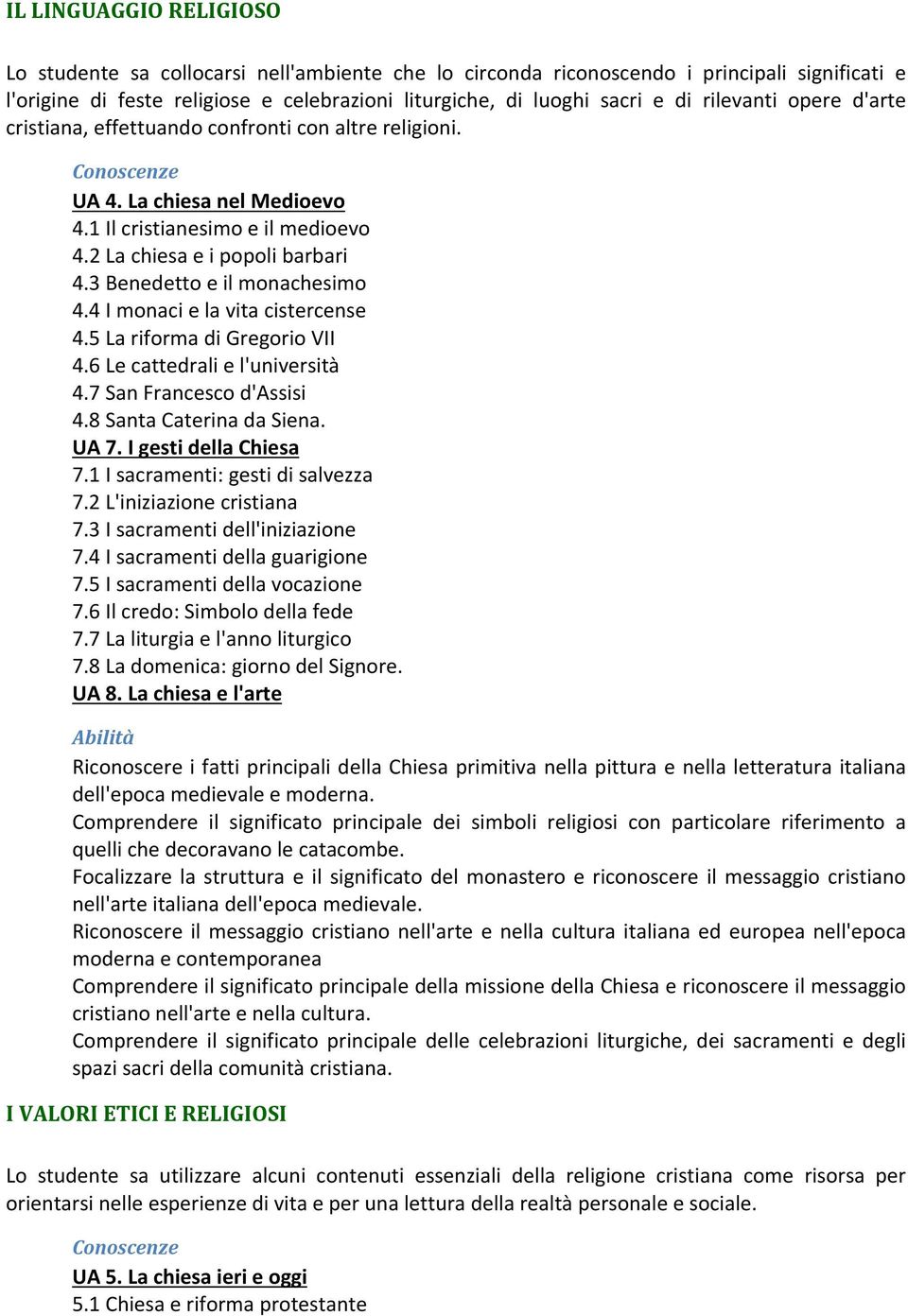 3 Benedetto e il monachesimo 4.4 I monaci e la vita cistercense 4.5 La riforma di Gregorio VII 4.6 Le cattedrali e l'università 4.7 San Francesco d'assisi 4.8 Santa Caterina da Siena. UA 7.