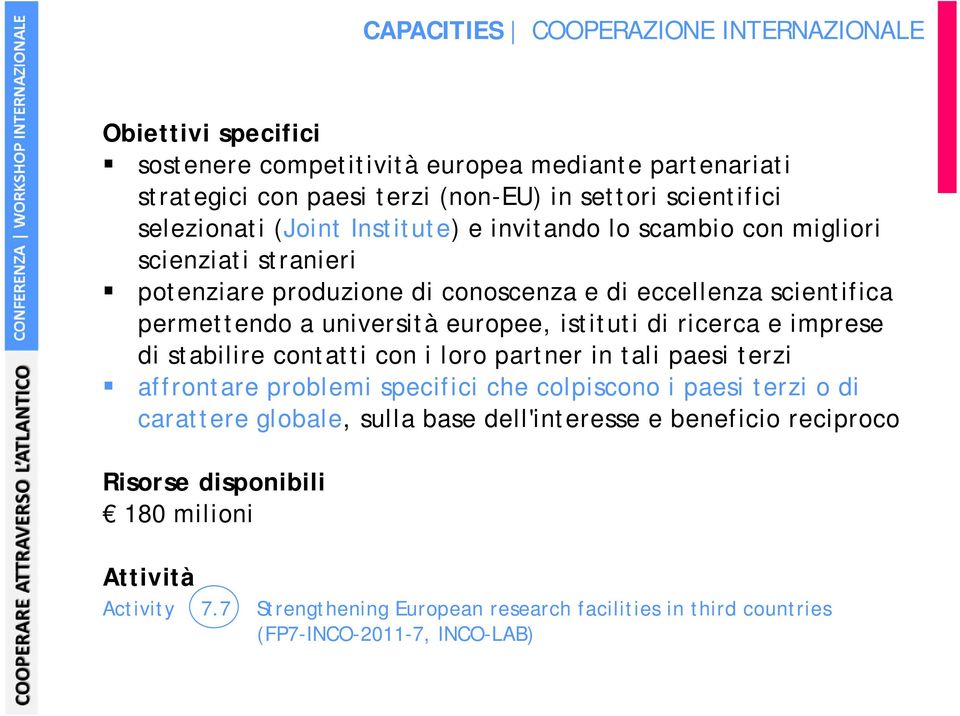 europee, istituti di ricerca e imprese di stabilire contatti con i loro partner in tali paesi terzi affrontare problemi specifici che colpiscono i paesi terzi o di carattere