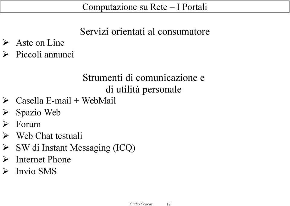 personale Casella E-mail + WebMail Spazio Web Forum Web Chat