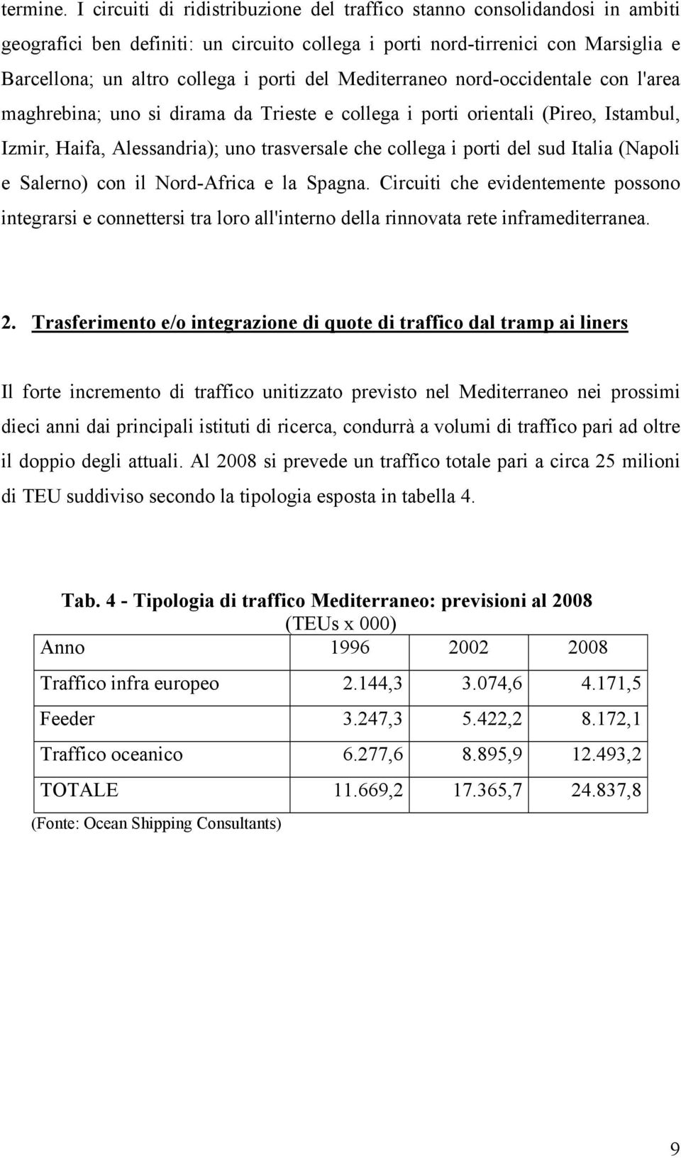 Mediterraneo nord-occidentale con l'area maghrebina; uno si dirama da Trieste e collega i porti orientali (Pireo, Istambul, Izmir, Haifa, Alessandria); uno trasversale che collega i porti del sud