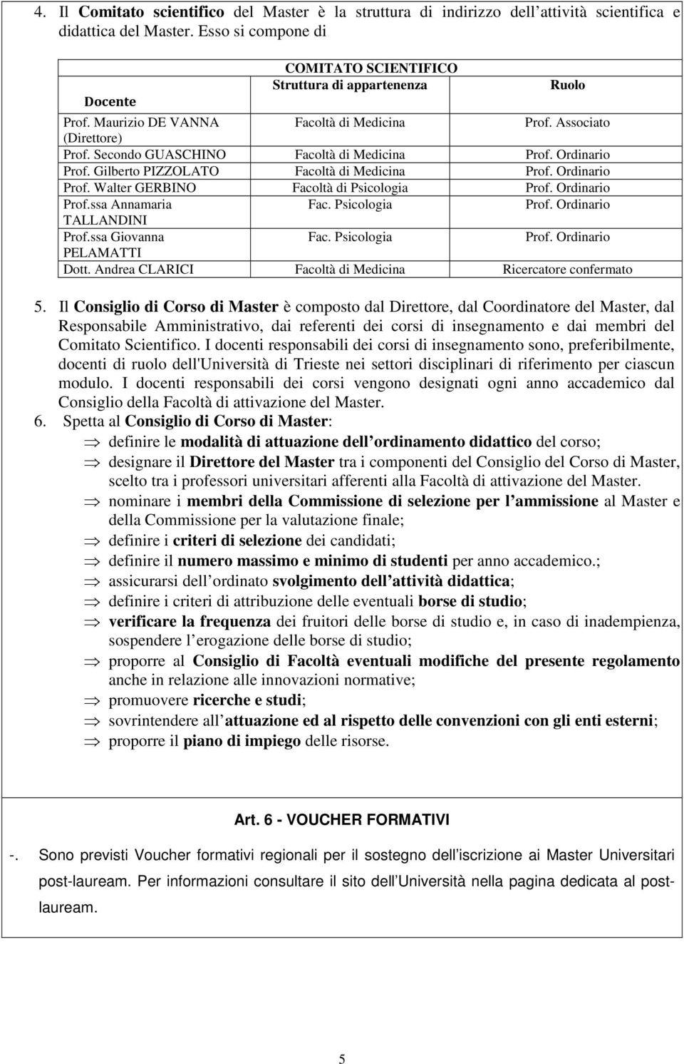 Secondo GUASCHINO Facoltà di Medicina Prof. Ordinario Prof. Gilberto PIZZOLATO Facoltà di Medicina Prof. Ordinario Prof. Walter GERBINO Facoltà di Psicologia Prof. Ordinario Prof.ssa Annamaria Fac.