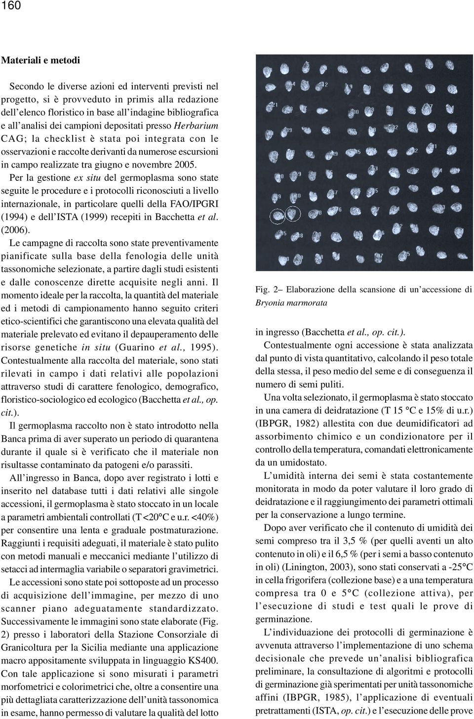 Per la gestione ex situ del germoplasma sono state seguite le procedure e i protocolli riconosciuti a livello internazionale, in particolare quelli della FAO/IPGRI (1994) e dell ISTA (1999) recepiti