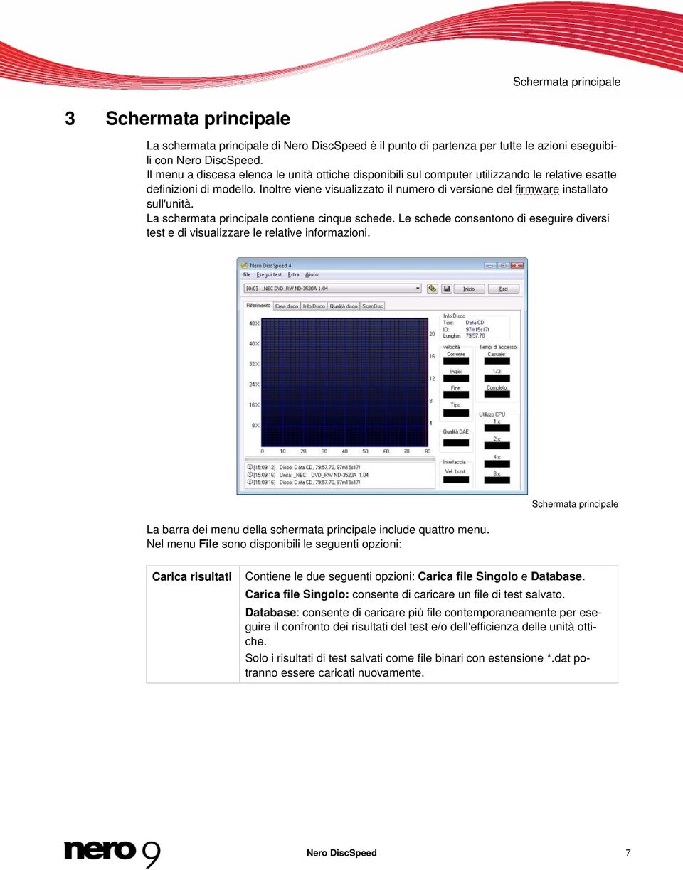 Inoltre viene visualizzato il numero di versione del firmware installato sull'unità. La schermata principale contiene cinque schede.