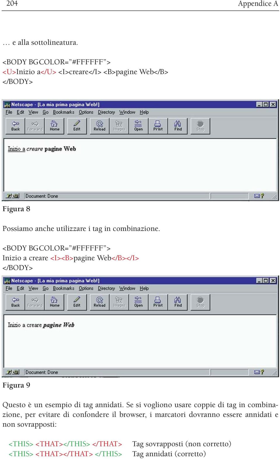 Inizio a creare <I><B>pagine Web</B></I> Figura 9 Questo è un esempio di tag annidati.
