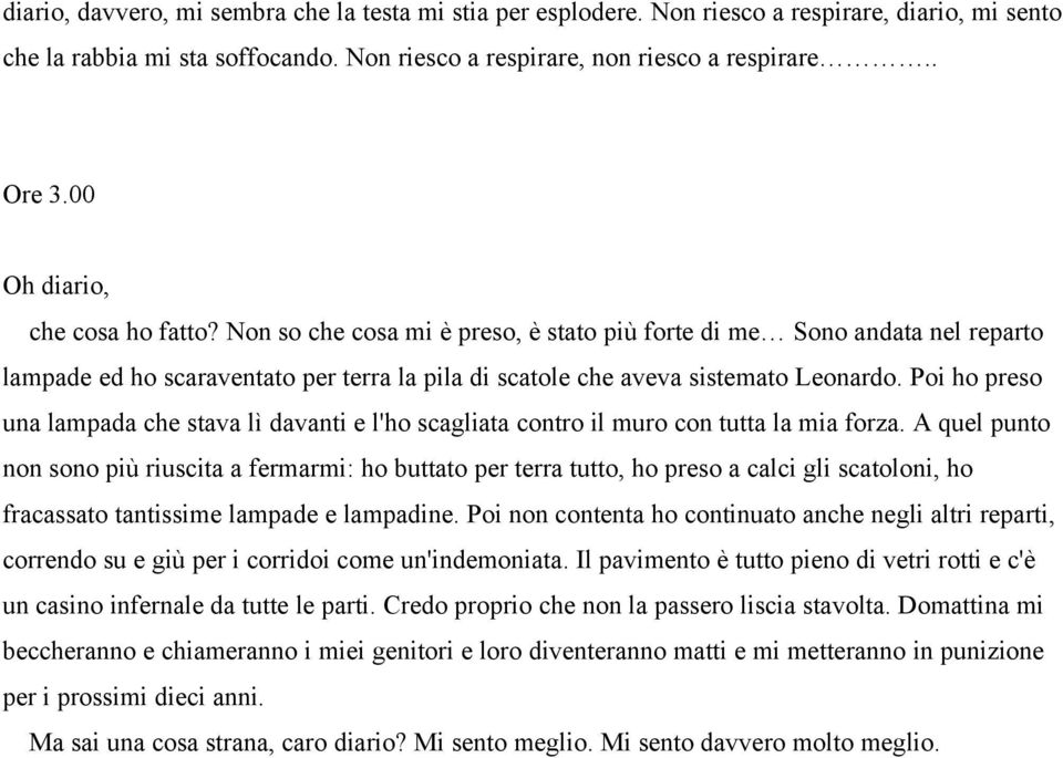 Poi ho preso una lampada che stava lì davanti e l'ho scagliata contro il muro con tutta la mia forza.