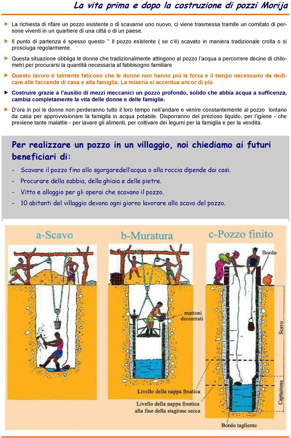 Questa situazione obbliga le donne che tradizionalmente attingono al pozzo l acqua a percorrere decine di chilometri per procurarsi la quantità necessaria al fabbisogno familiare Questo lavoro é