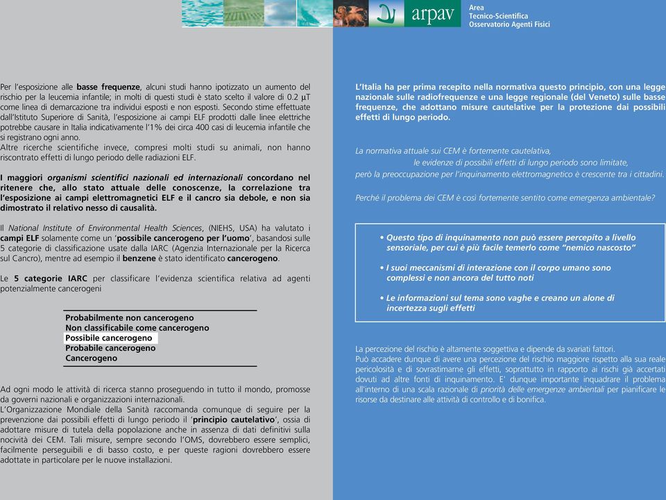 Secondo stime effettuate dall Istituto Superiore di Sanità, l esposizione ai campi ELF prodotti dalle linee elettriche potrebbe causare in Italia indicativamente l 1% dei circa 400 casi di leucemia