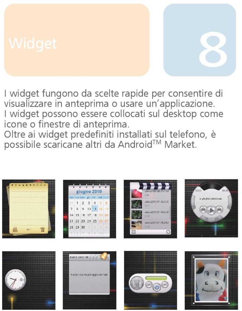 I widget possono essere collocati sul desktop come icone o finestre di