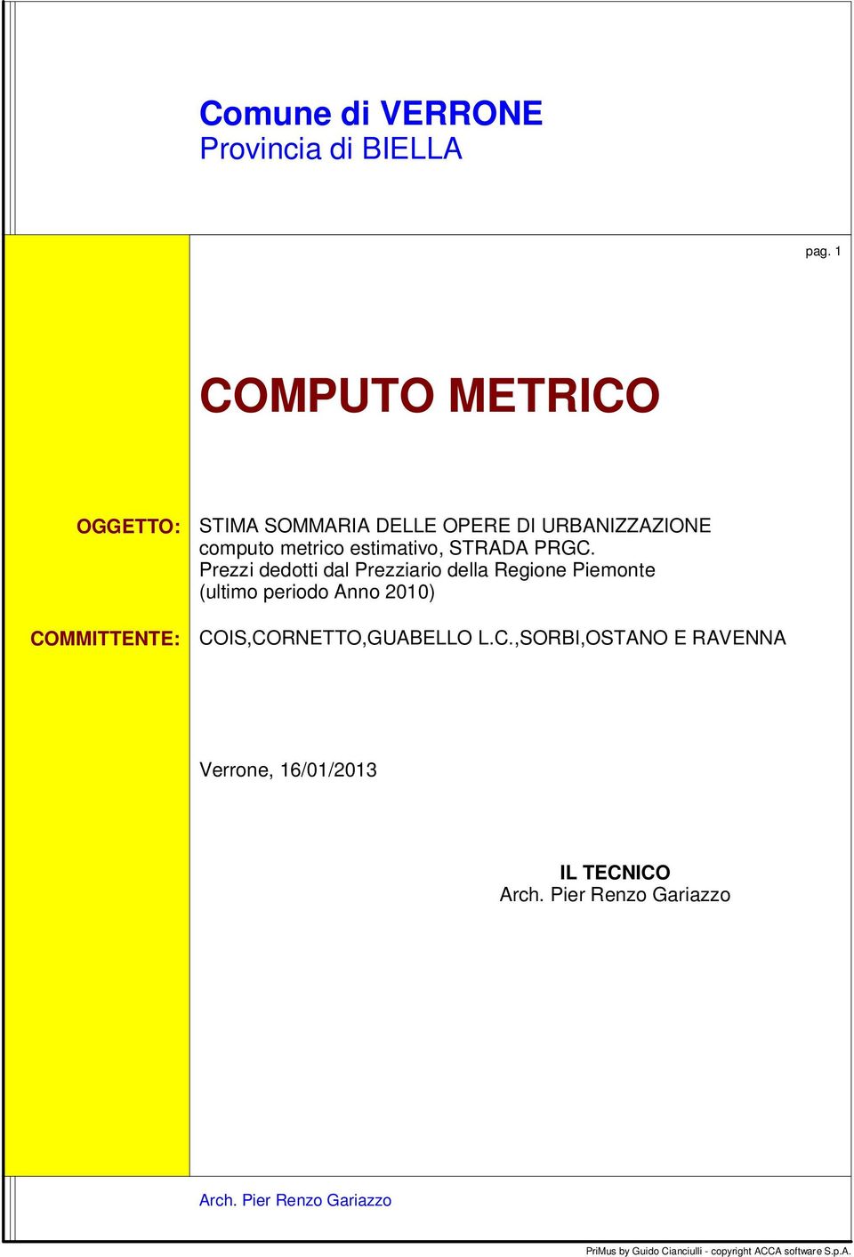 metrico estimativo, STRADA PRGC.