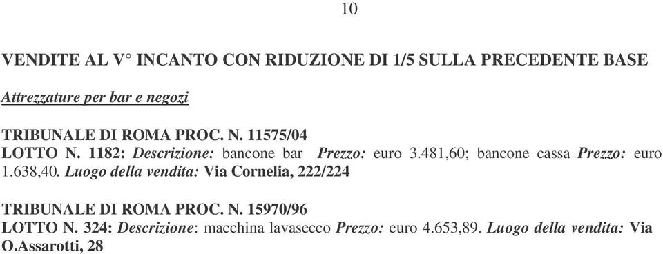 481,60; bancone cassa Prezzo: euro 1.638,40.