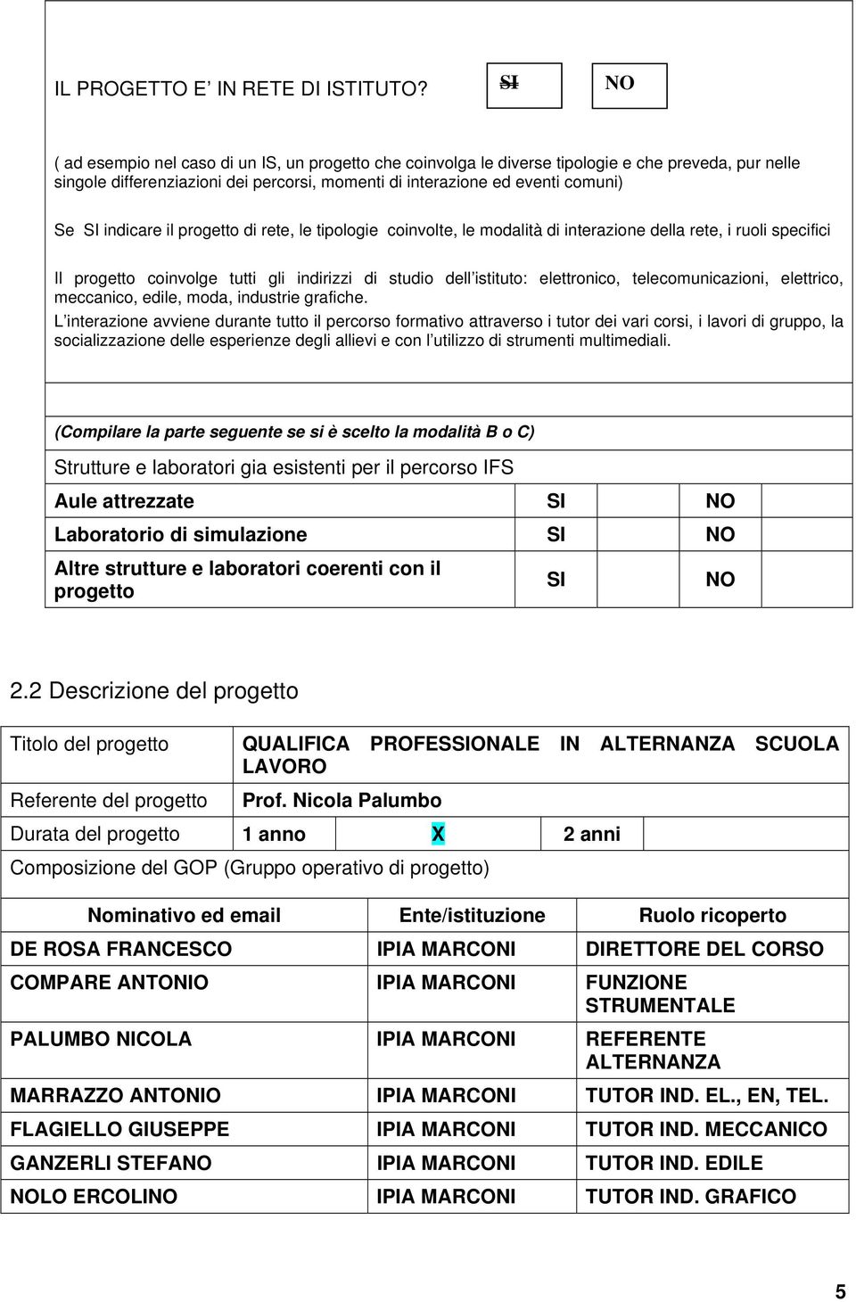 indicare il progetto di rete, le tipologie coinvolte, le modalità di interazione della rete, i ruoli specifici Il progetto coinvolge tutti gli indirizzi di studio dell istituto: elettronico,