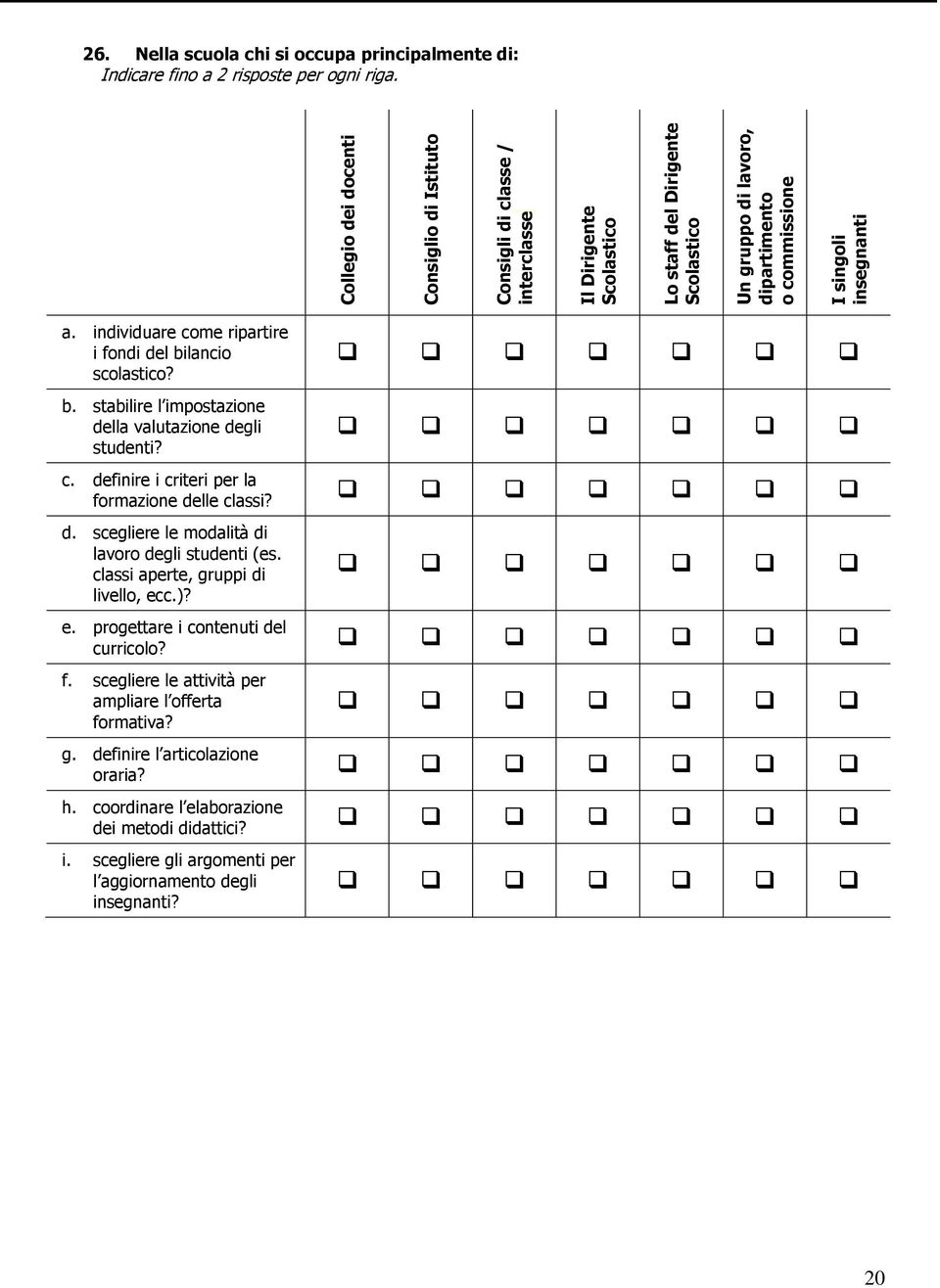 lancio scolastico? b. stabilire l impostazione della valutazione degli studenti? c. definire i criteri per la formazione delle classi? d. scegliere le modalità di lavoro degli studenti (es.