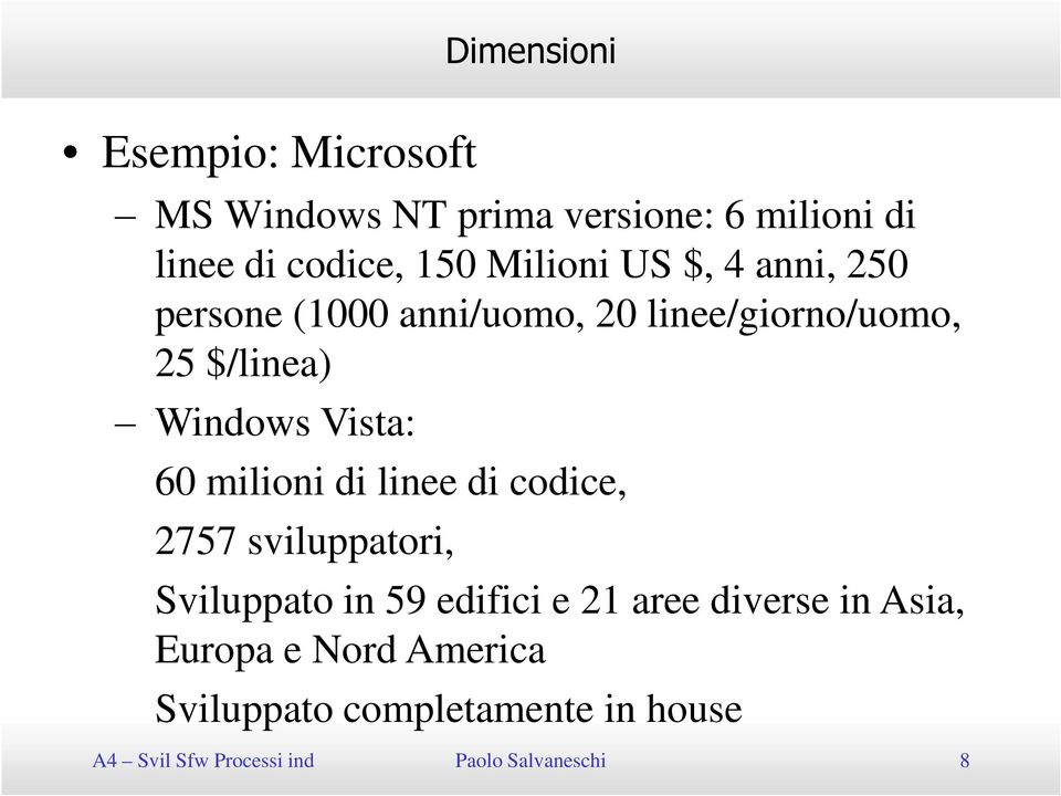 Vista: 60 milioni di linee di codice, 2757 sviluppatori, Sviluppato in 59 edifici e 21 aree