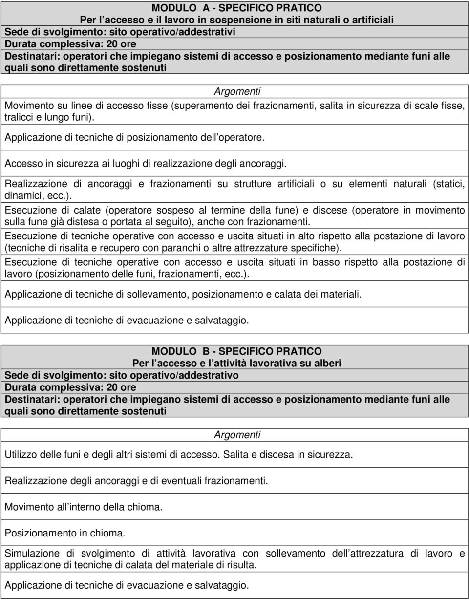 sicurezza di scale fisse, tralicci e lungo funi). Applicazione di tecniche di posizionamento dell operatore. Accesso in sicurezza ai luoghi di realizzazione degli ancoraggi.