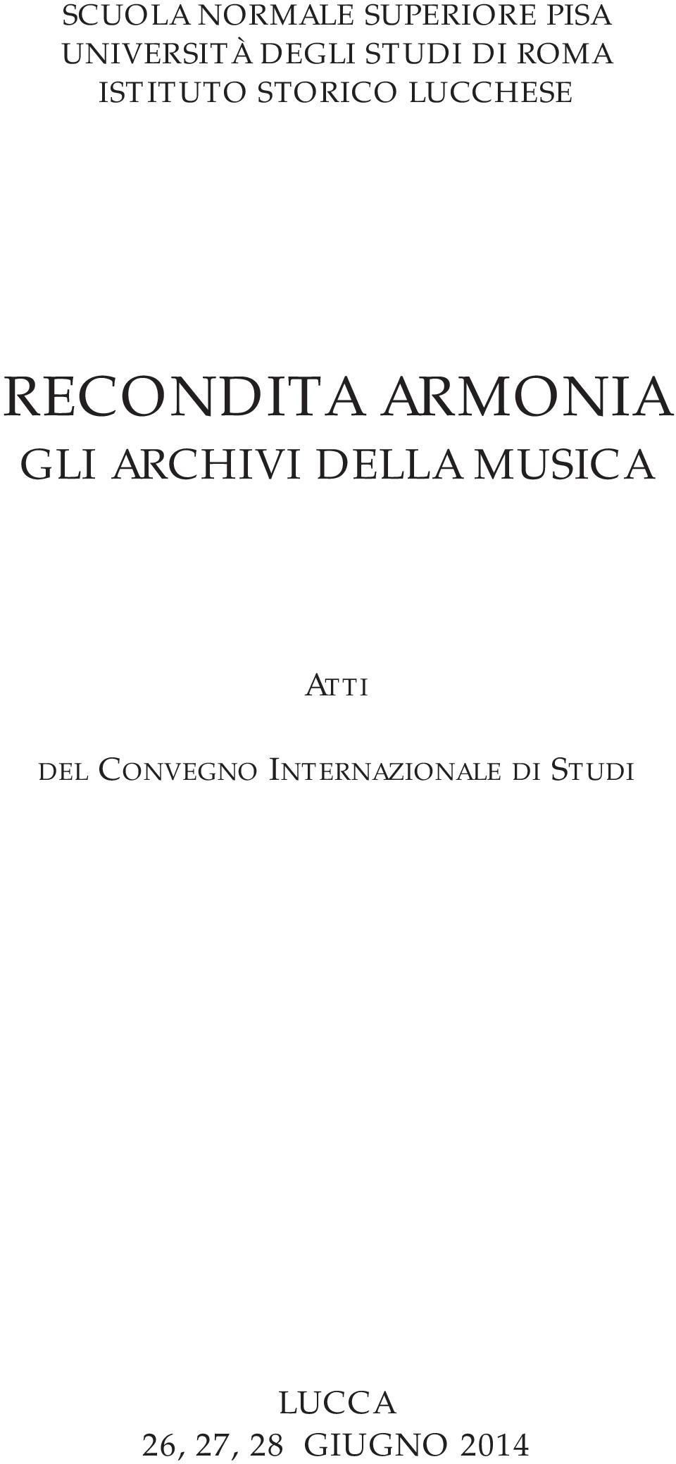 ARMONIA GLI ARCHIVI DELLA MUSICA ATTI DEL