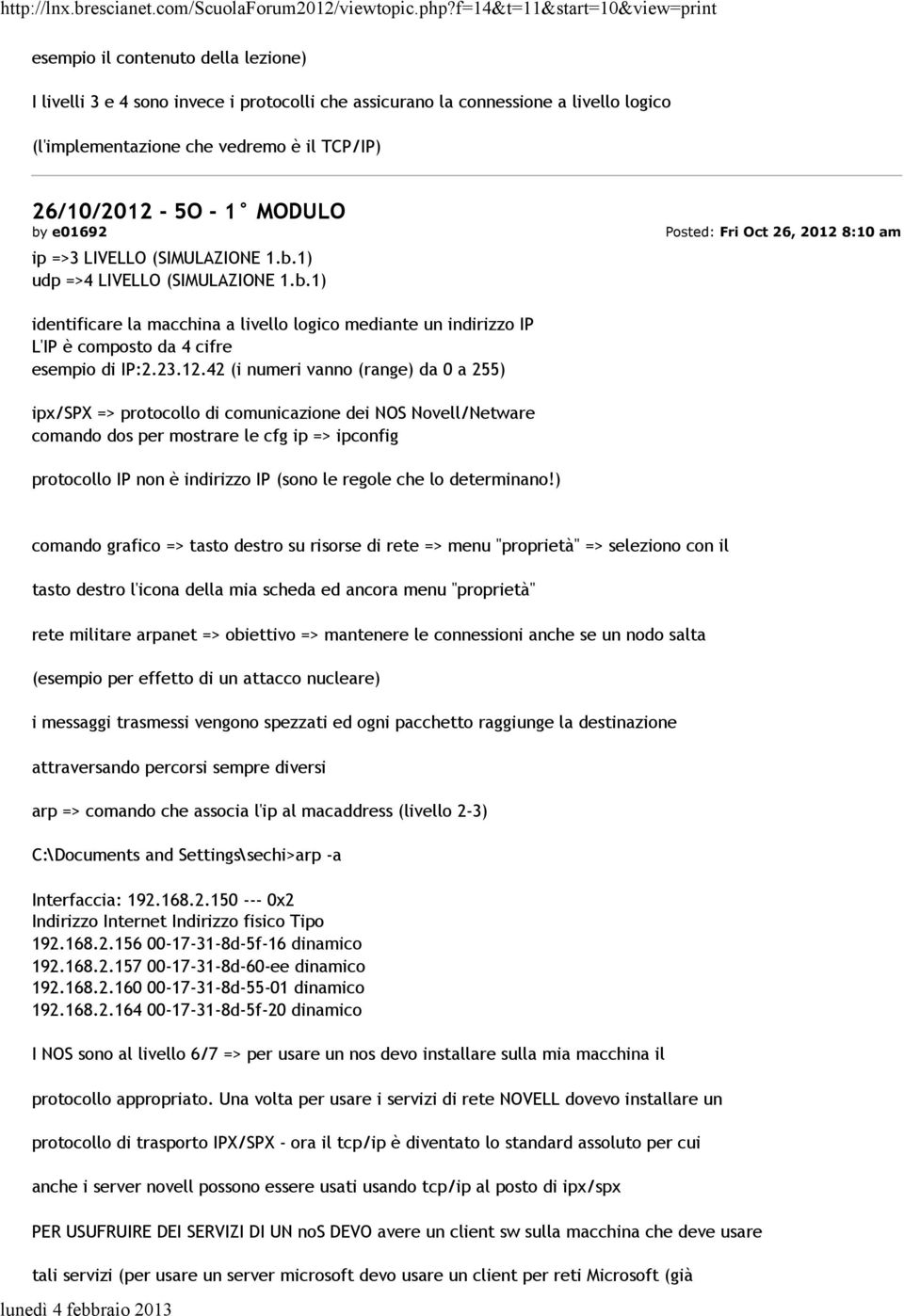 26/10/2012-5O - 1 MODULO ip =>3 LIVELLO (SIMULAZIONE 1.b.