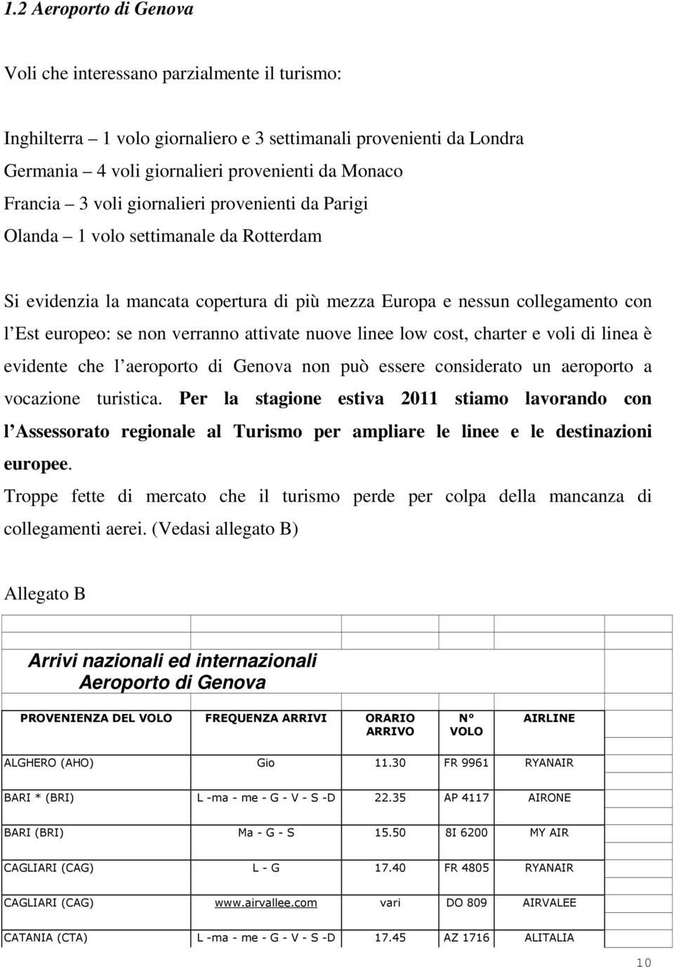 nuove linee low cost, charter e voli di linea è evidente che l aeroporto di Genova non può essere considerato un aeroporto a vocazione turistica.