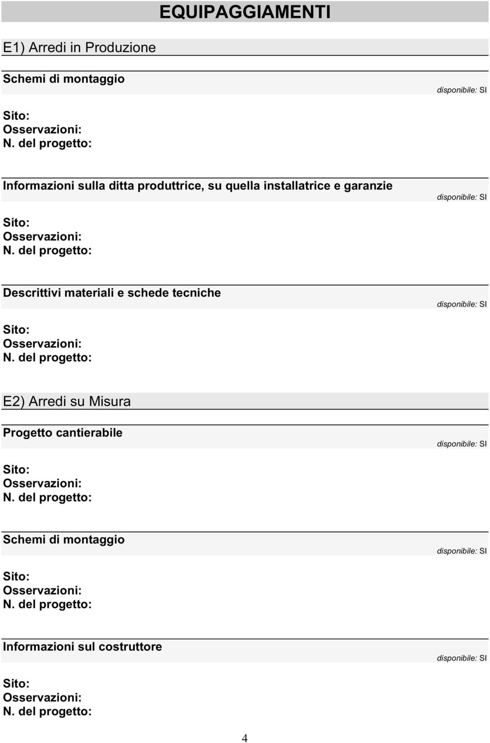 garanzie Descrittivi materiali e schede tecniche E2) Arredi su