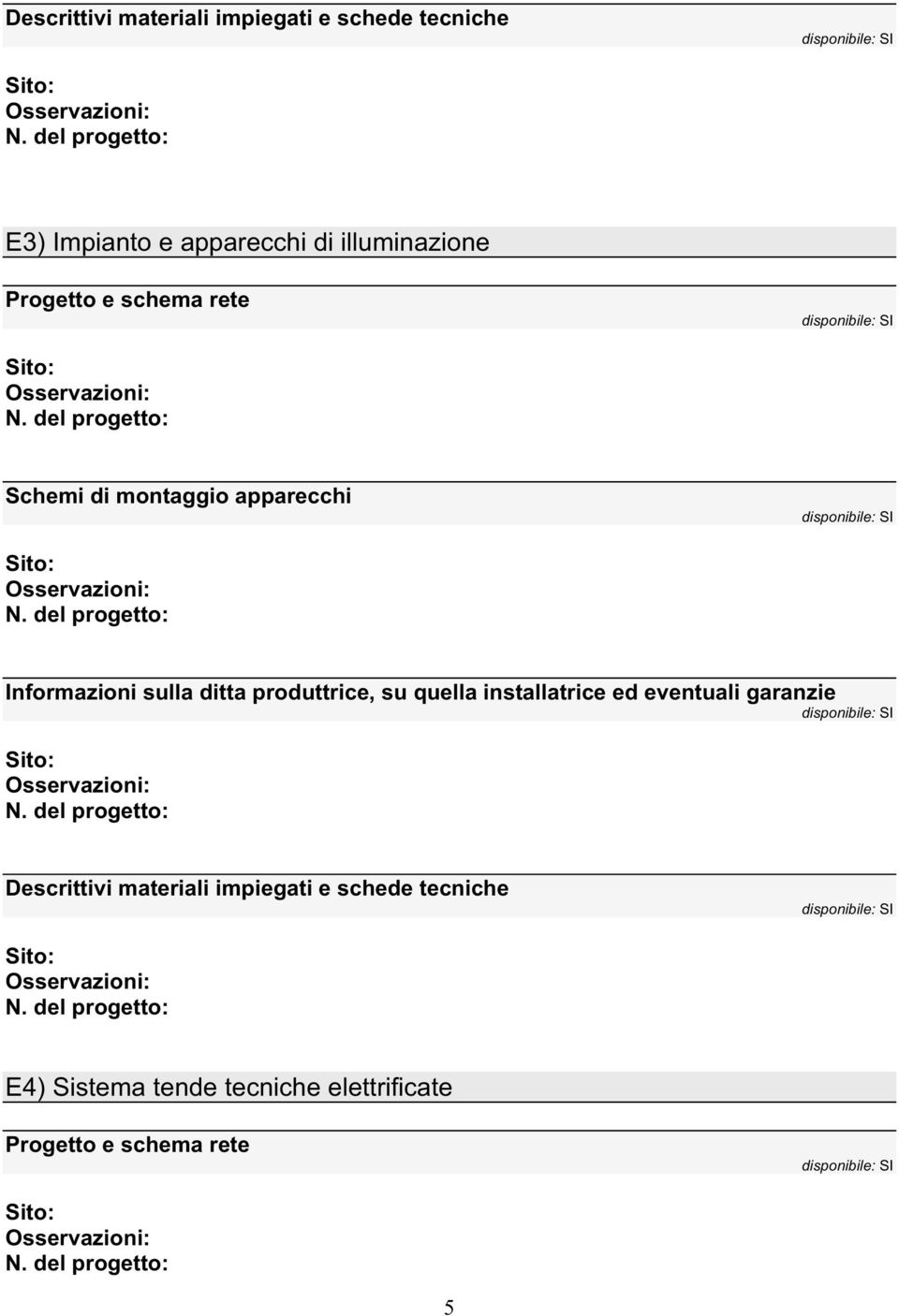 ditta produttrice, su quella installatrice ed eventuali garanzie Descrittivi materiali