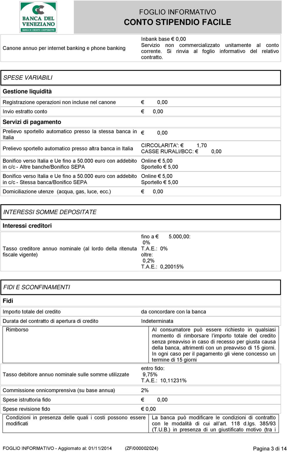 Prelievo sportello automatico presso altra banca in Italia Bonifico verso Italia e Ue fino a 50.000 euro con addebito in c/c - Altre banche/bonifico SEPA Bonifico verso Italia e Ue fino a 50.