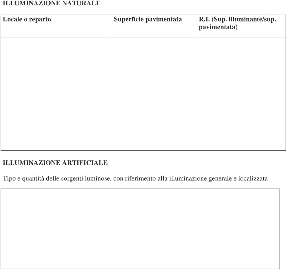 pavimentata) ILLUMINAZIONE ARTIFICIALE Tipo e quantità