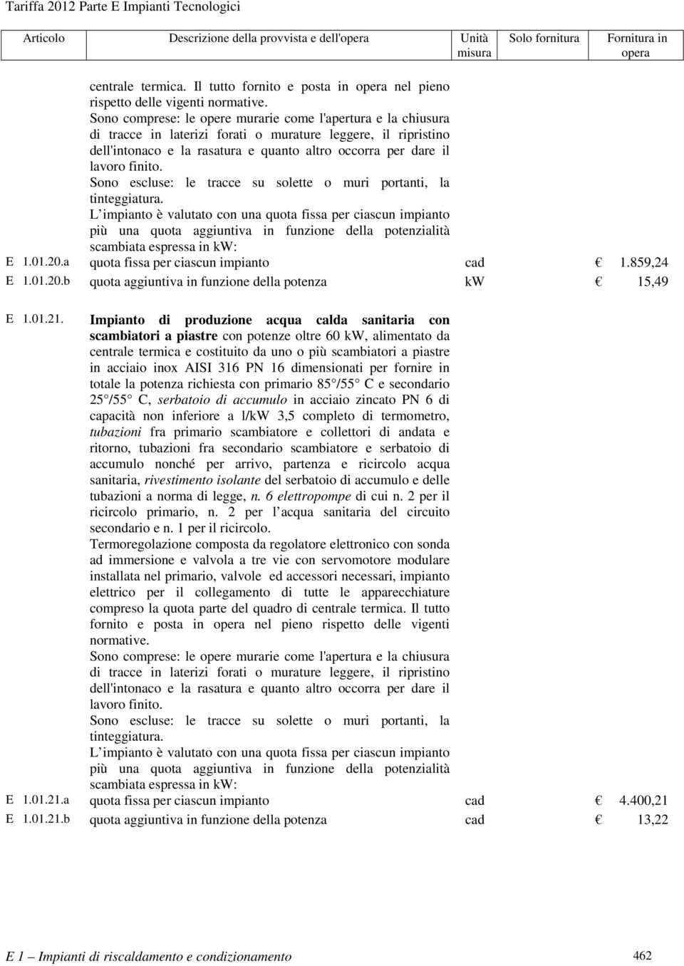 finito. Sono escluse: le tracce su solette o muri portanti, la tinteggiatura.