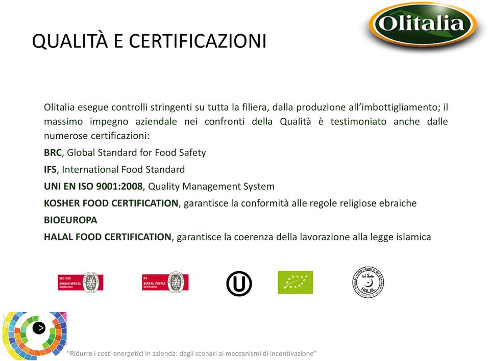 Food Safety IFS, International Food Standard UNI EN ISO 9001:2008, Quality Management System KOSHER FOOD CERTIFICATION, garantisce