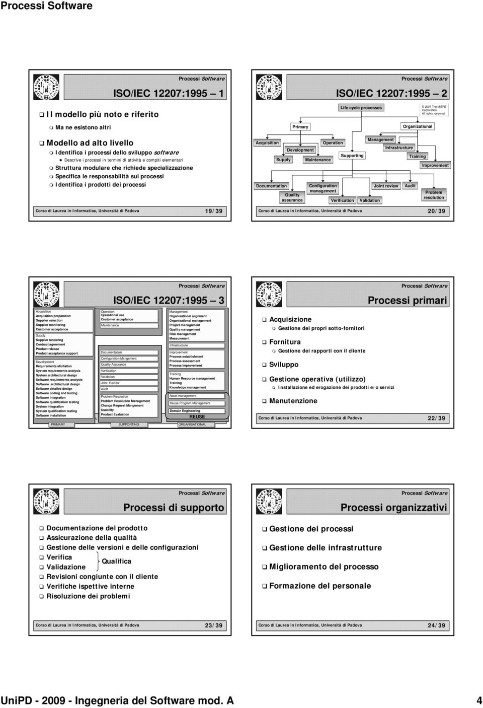 Struttura modulare che richiede specializzazione Specifica le responsabilità sui processi Identifica i prodotti dei processi Corso di Laurea in Informatica, Università di Padova 19/39 Acquisition