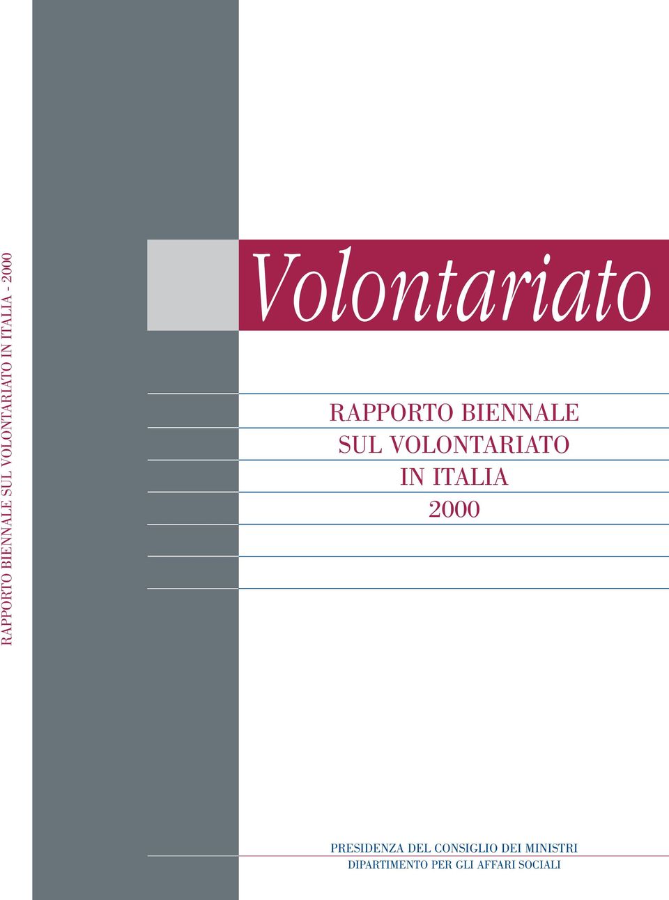 VOLONTARIATO IN ITALIA 2000 PRESIDENZA DEL