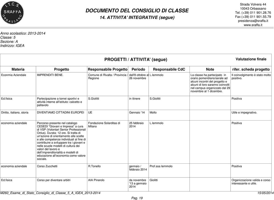 Iemmolo 26 novembre La classe ha partecipato in Il coinvolgimento è stato molto orario pomeridiano/serale ad positivo.