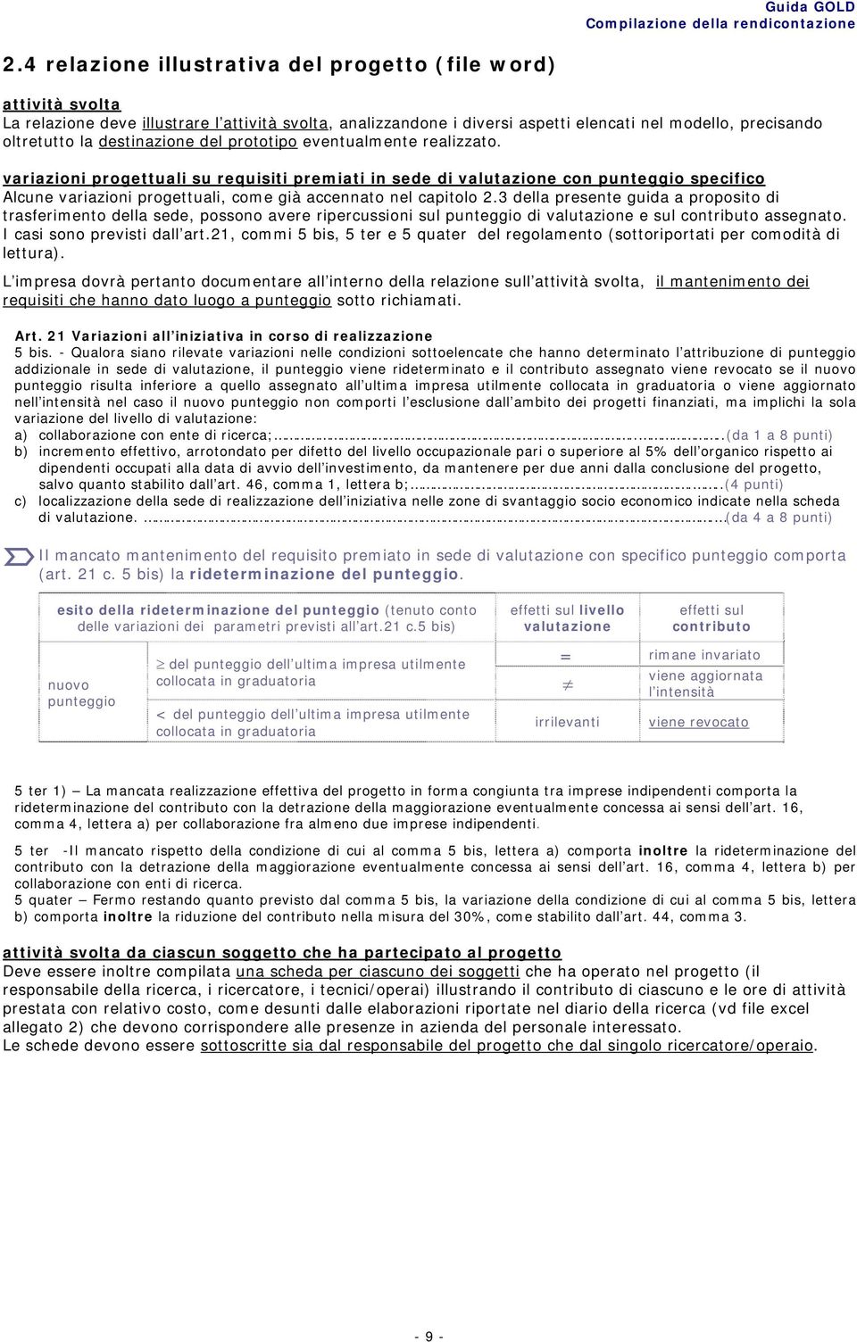 variazioni progettuali su requisiti premiati in sede di valutazione con punteggio specifico Alcune variazioni progettuali, come già accennato nel capitolo 2.