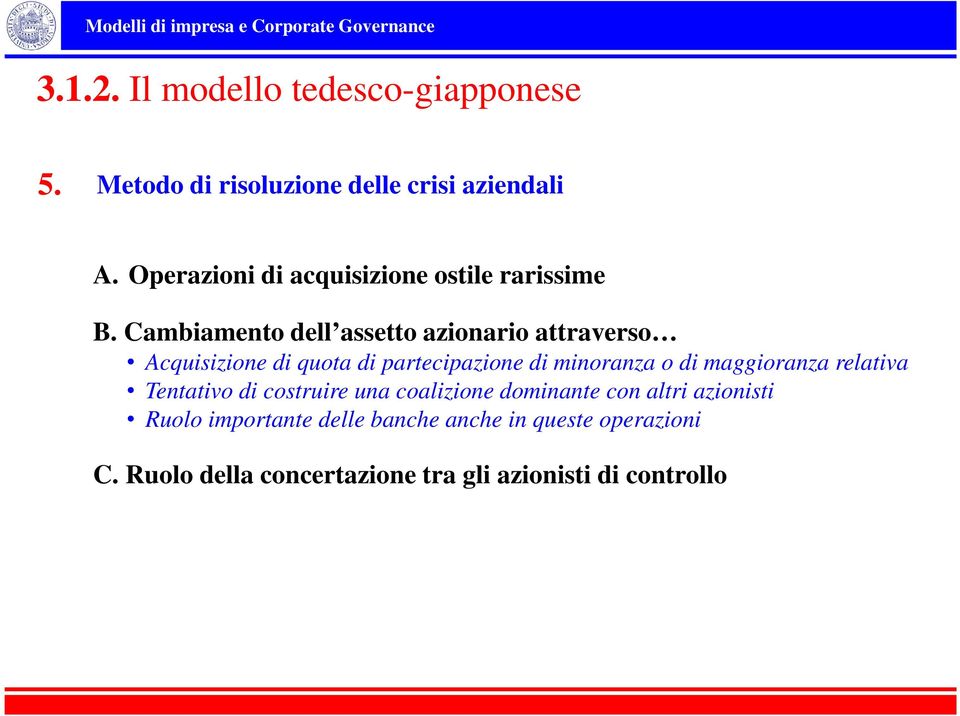 Cambiamento dell assetto azionario attraverso Acquisizione di quota di partecipazione di minoranza o di