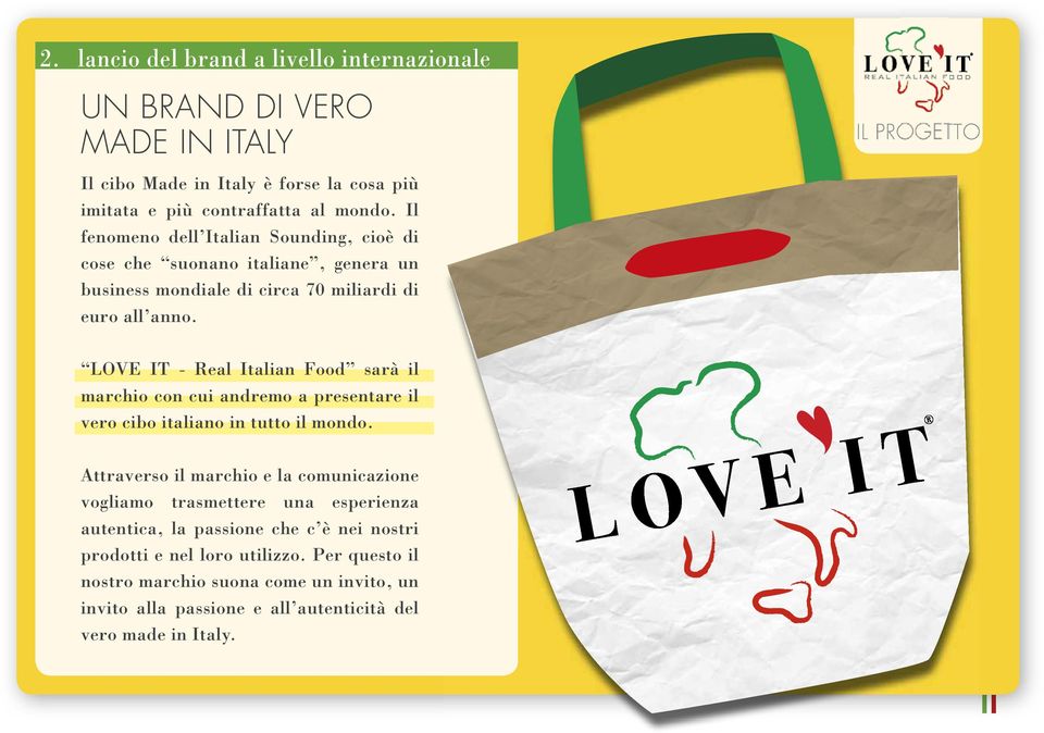 LOVE IT - Real Italian Food sarà il marchio con cui andremo a presentare il vero cibo italiano in tutto il mondo.