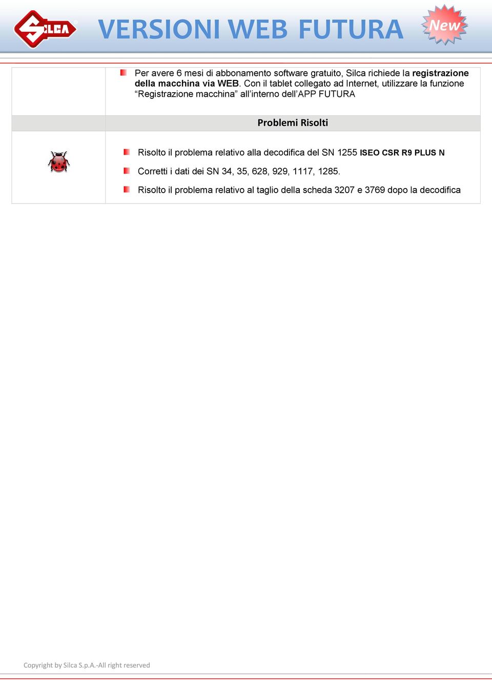 FUTURA Risolto il problema relativo alla decodifica del SN 1255 ISEO CSR R9 PLUS N Corretti i dati dei SN