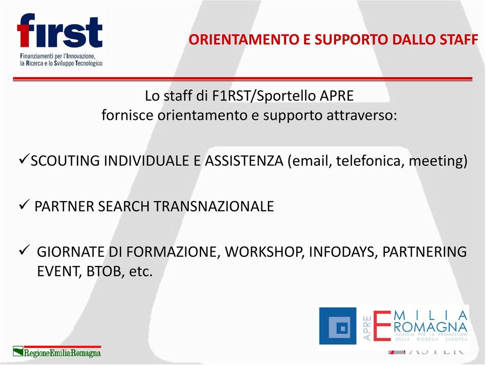 ASSISTENZA (email, telefonica, meeting) PARTNER SEARCH TRANSNAZIONALE