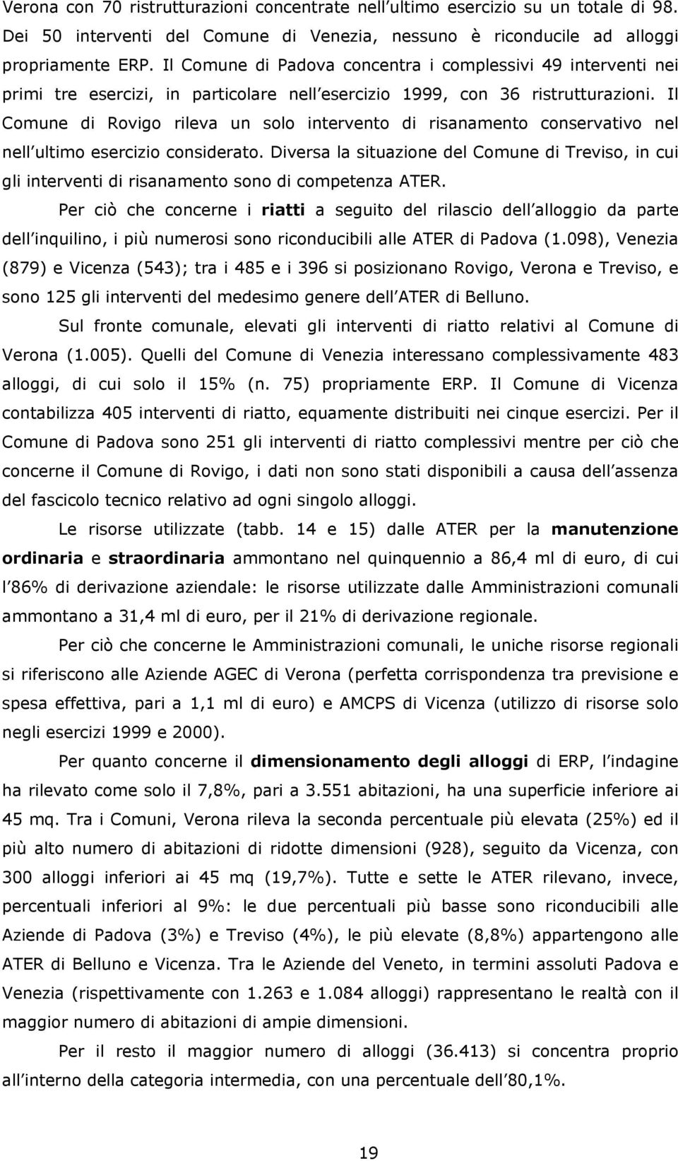 Il Comune di Rovigo rileva un solo intervento di risanamento conservativo nel nell ultimo esercizio considerato.