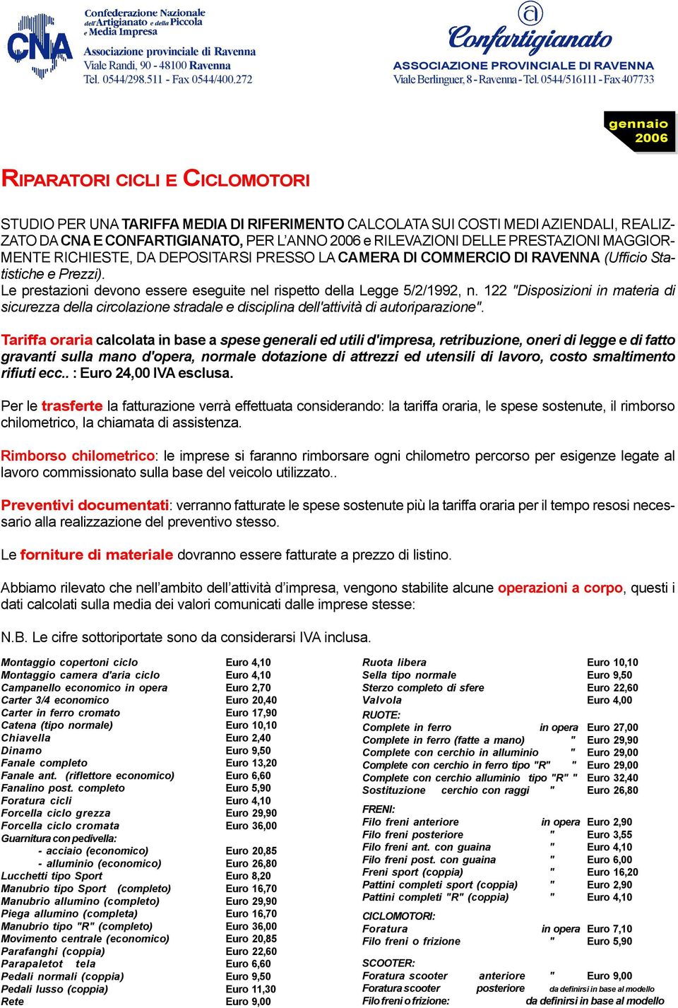 . Abbiamo rilevato che nell ambito dell attività d impresa, vengono stabilite alcune operazioni a corpo, questi i dati calcolati sulla media dei valori comunicati dalle imprese stesse: N.B.